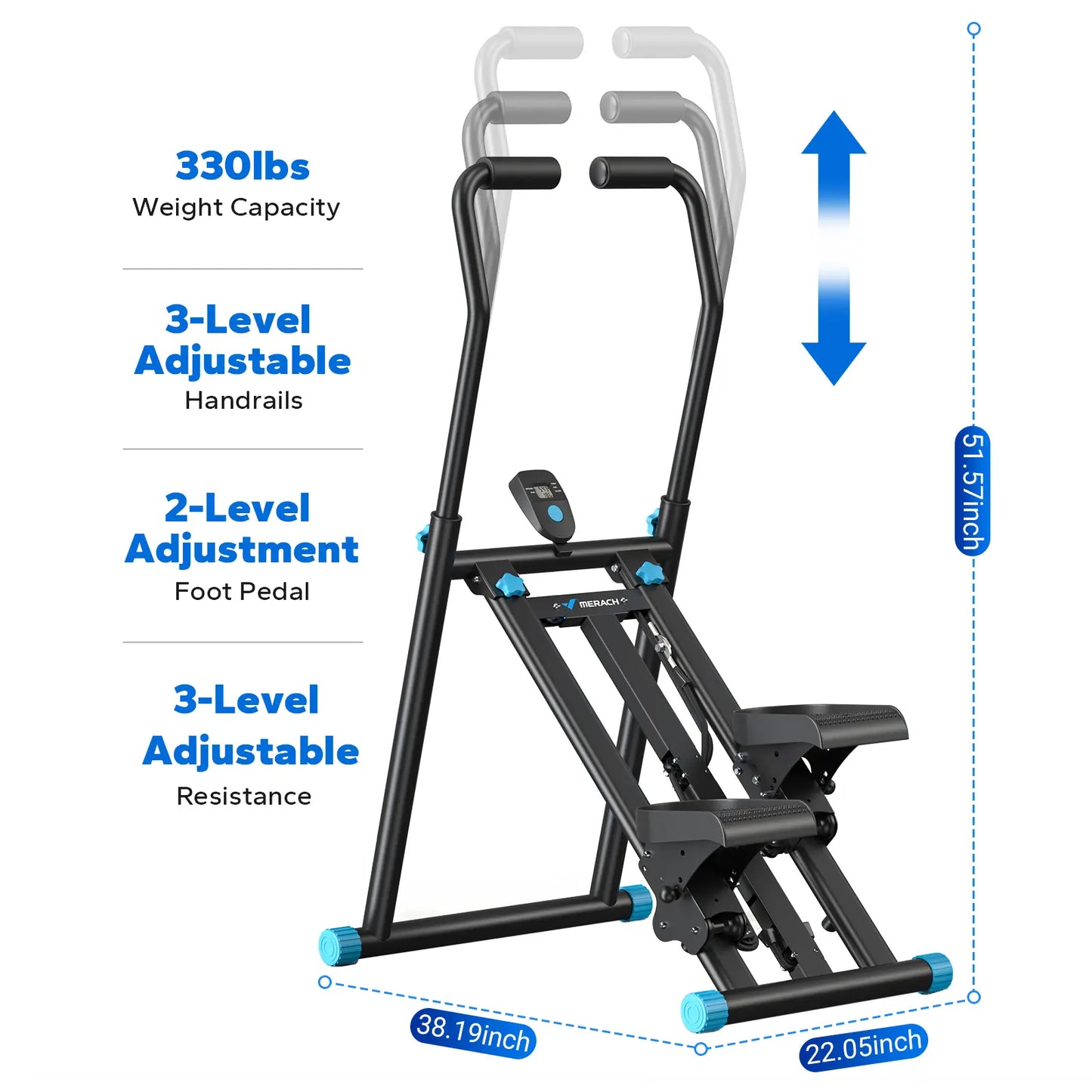 Summer Full-Body Shaping｜Quiet Vertical Stair Stepper with Adjustable Pedals 330LBS Capacity